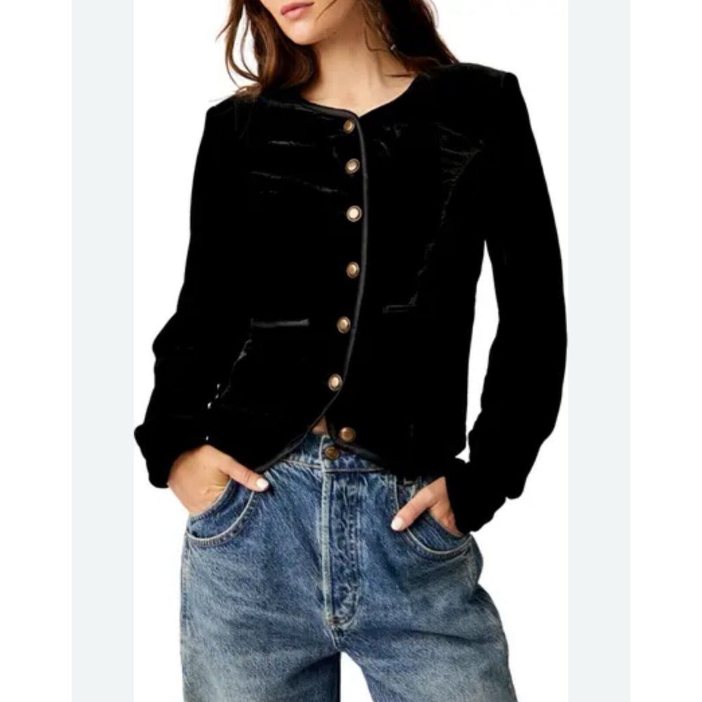 Free People Black Velvet Blazer